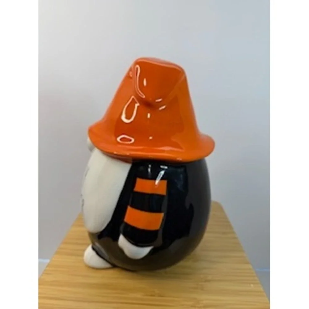 Rae Dunn Candy Inspector Halloween Gnome Figurine Orange Hat Spiderweb‎ Ceramic